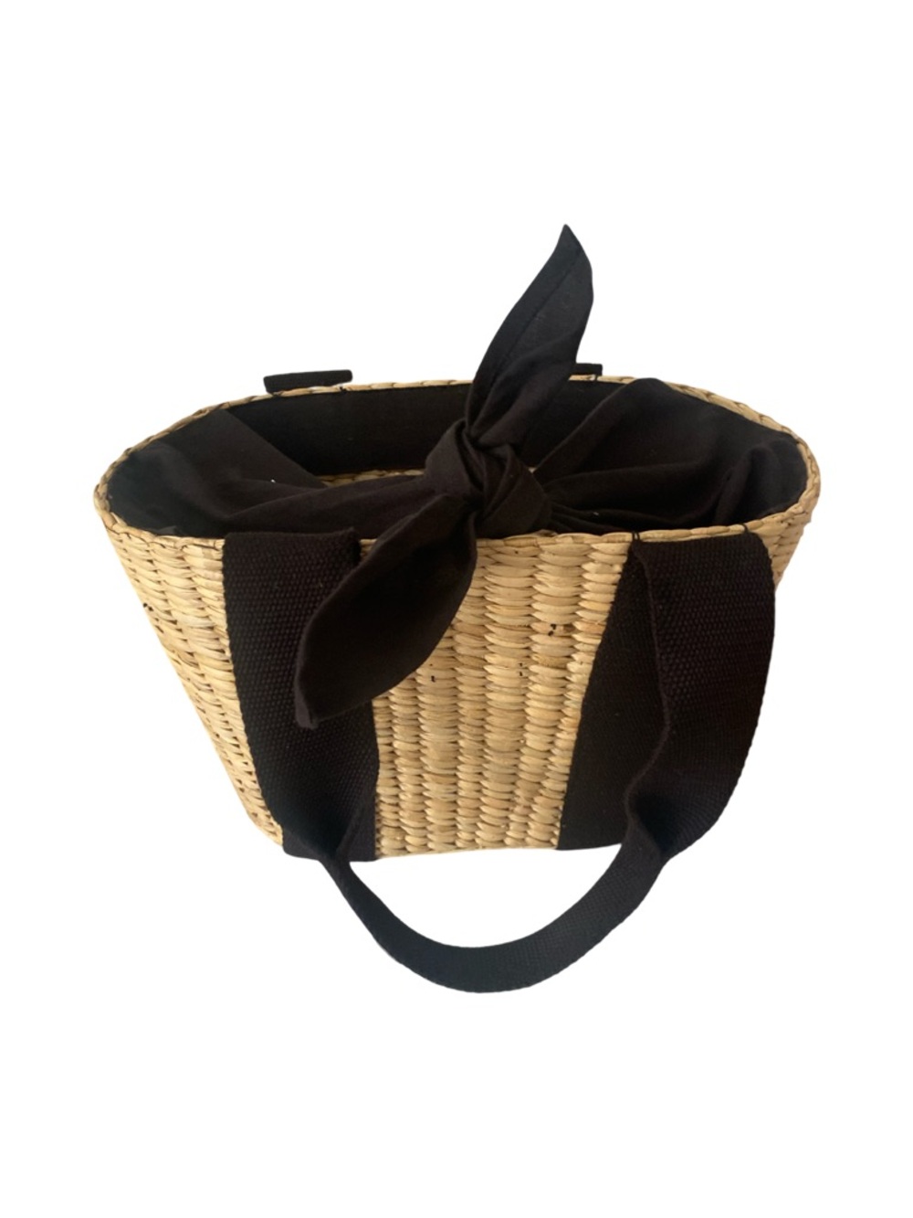 Loft Cabal Straw Woven Tote Bag with Black Ribbon and Handles- NWT straw